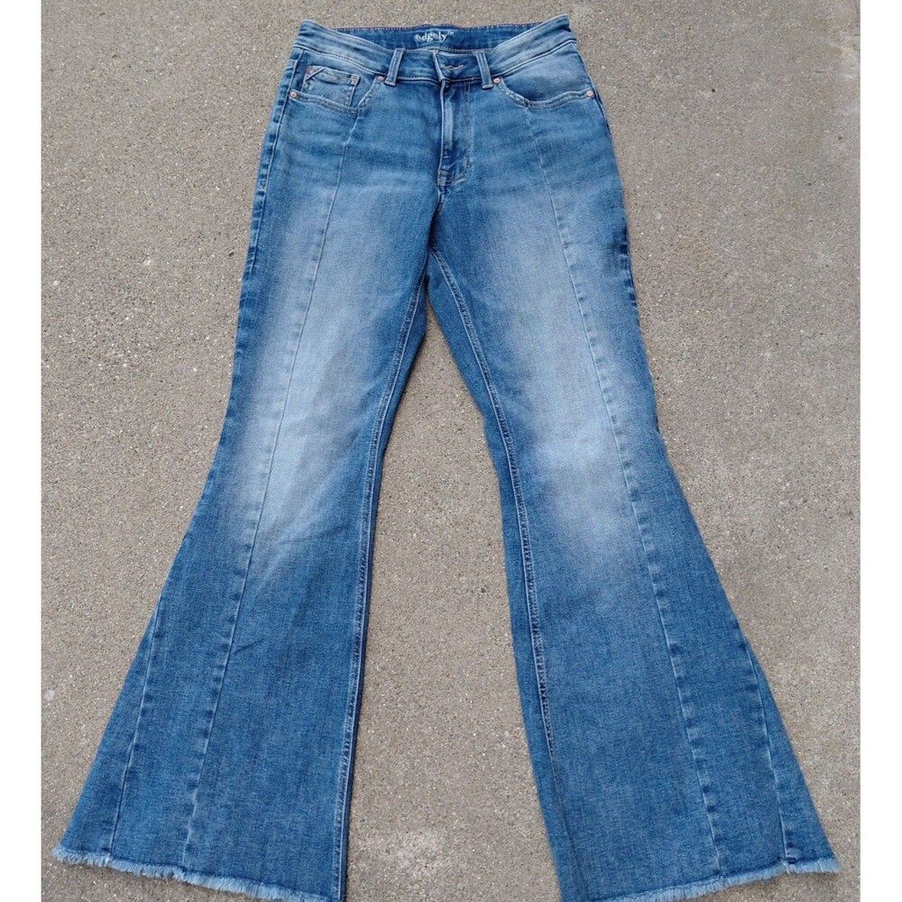 Edgely Flare Jeans Womens 10 Blue Denim High Rise Front Seam Raw Hem Comfort
